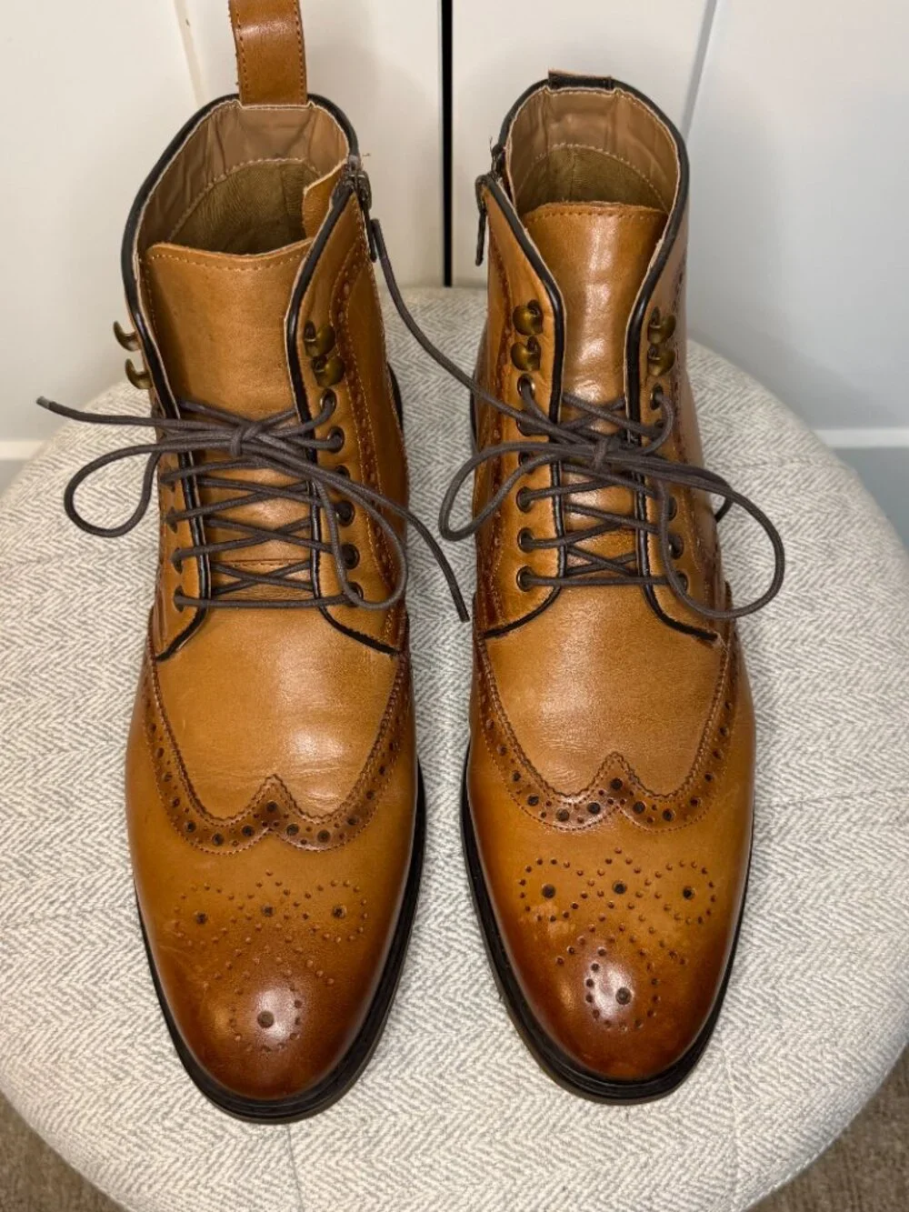 Steve Madden Men's P-Candid Wingtip Ankle Boot Size 12 Tan Brown Leather Lace Up